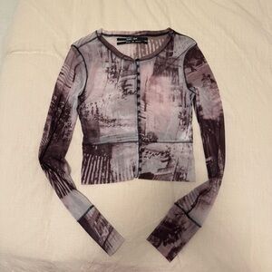 Silence + Noise Printed Sheer Long Sleeve Top